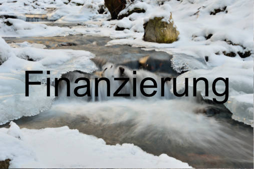 Water and ice in winter mountain stream